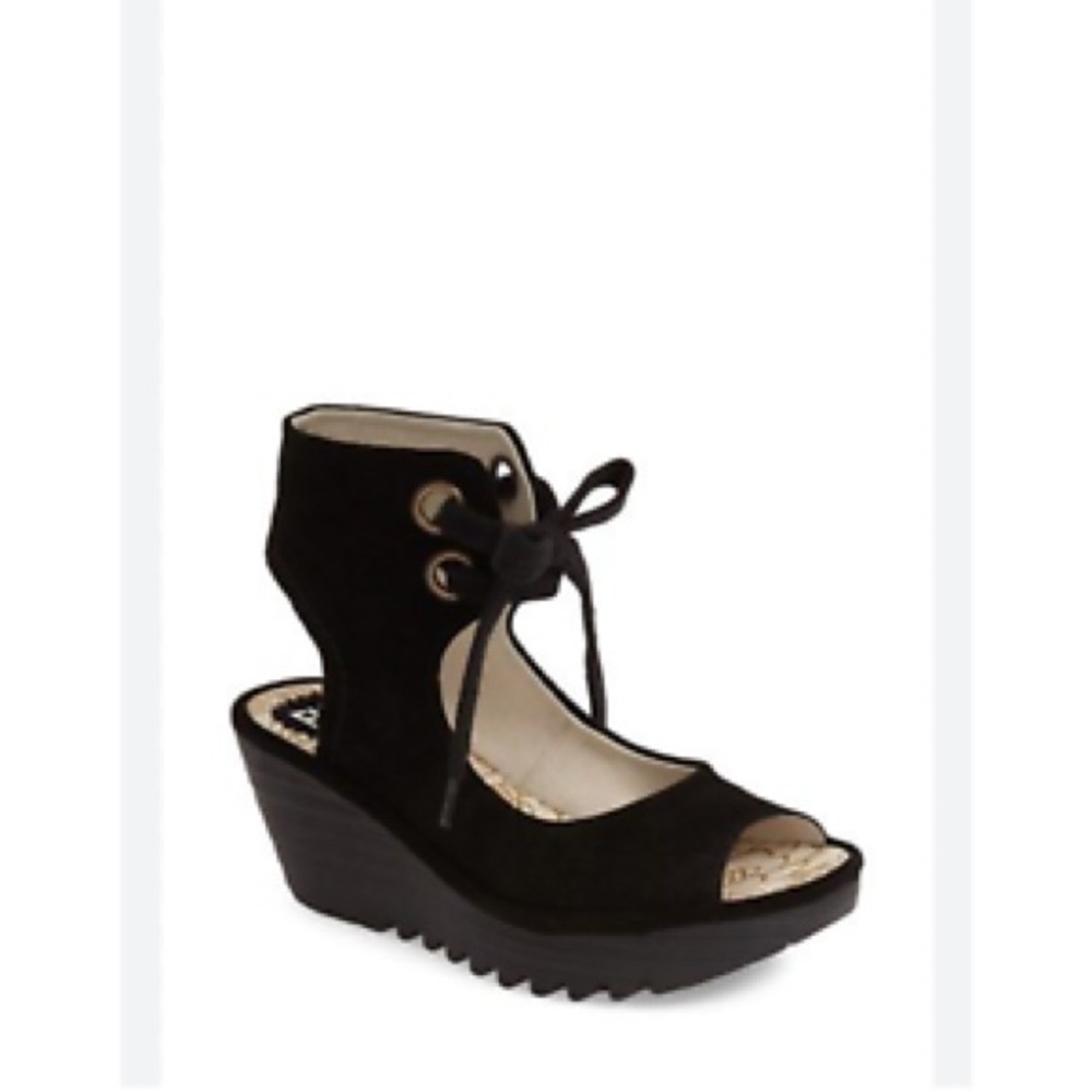 Fly London Yaffa Black Wedge Sandals